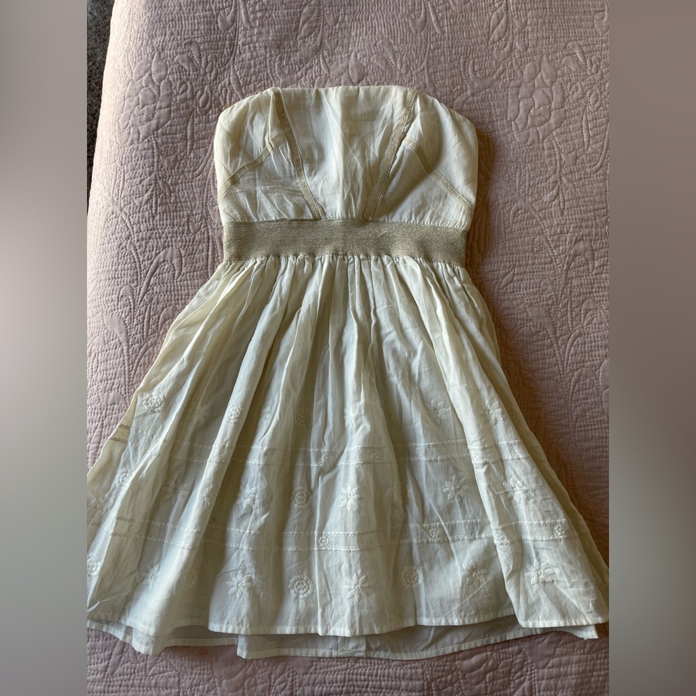 Strapless Cream Embroidered Sundress